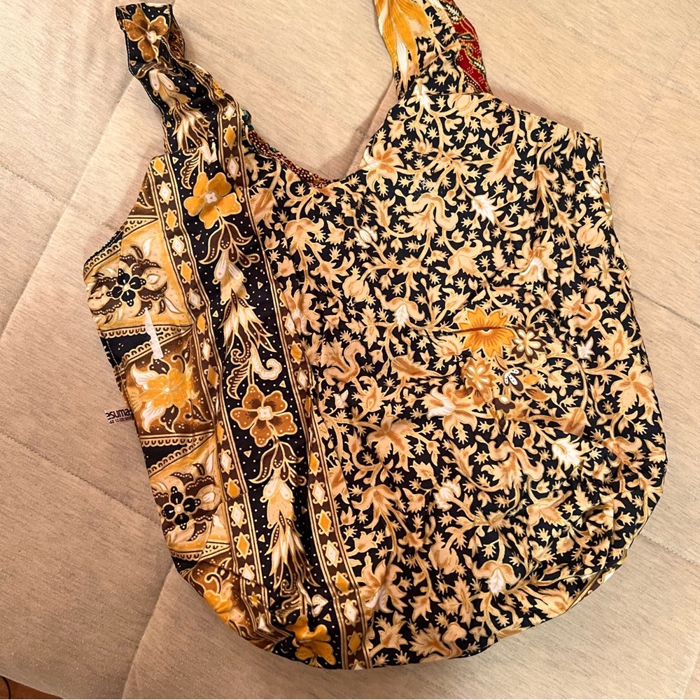 Malaysian batik reversible yellow/red mini tote